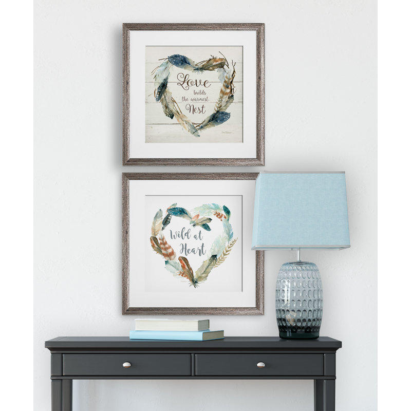 «Feather Love Nest», ensemble de 2 reproductions d'impressions encadrées, Encadrement brun
