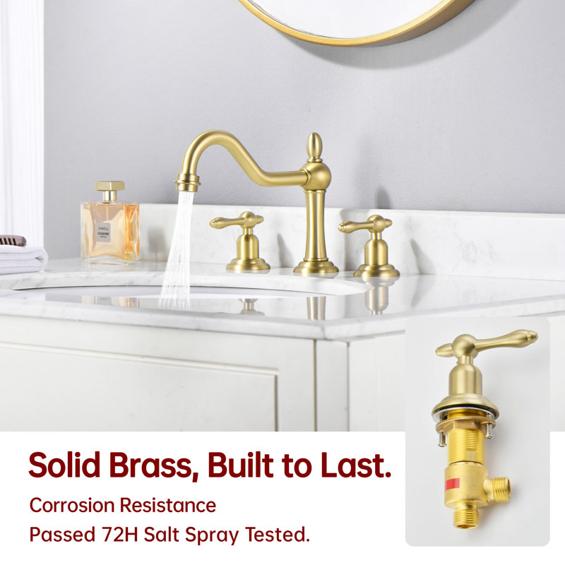 SUMERAIN 8 Inch Bathroom Sink Faucet, Vintage Widespread Basin Faucet, Solid Brass Material, Brushed Gold