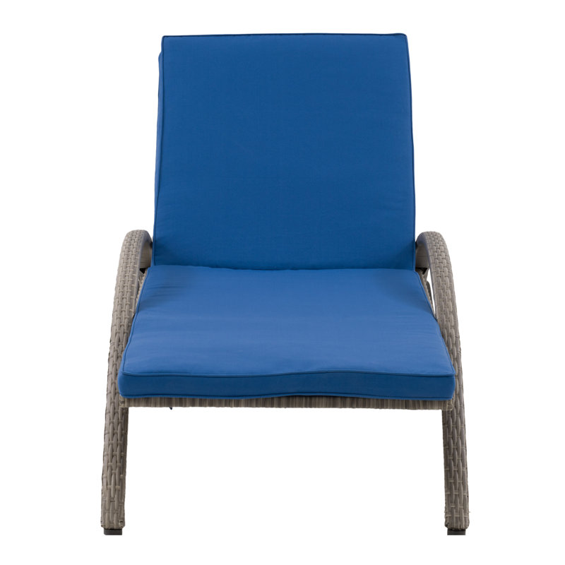 Chagoya Outdoor Wicker Chaise Lounge , Cushion Included, Blended Gray Frame/Oxford Blue Cushion