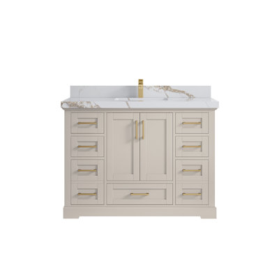 Boston 48 In. W X 22 In. D Single Sink Bathroom Vanity In Fine Grain With Cove Edge Palissandro Quartz
