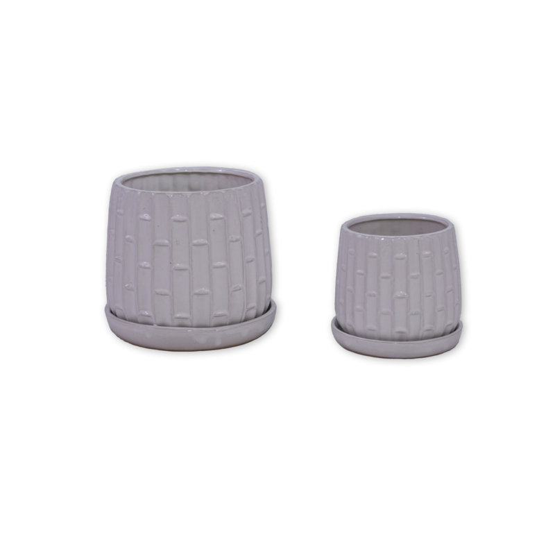 Deux vases en céramique blanche pour terrasse, jardin, rebord de fenêtre et plus