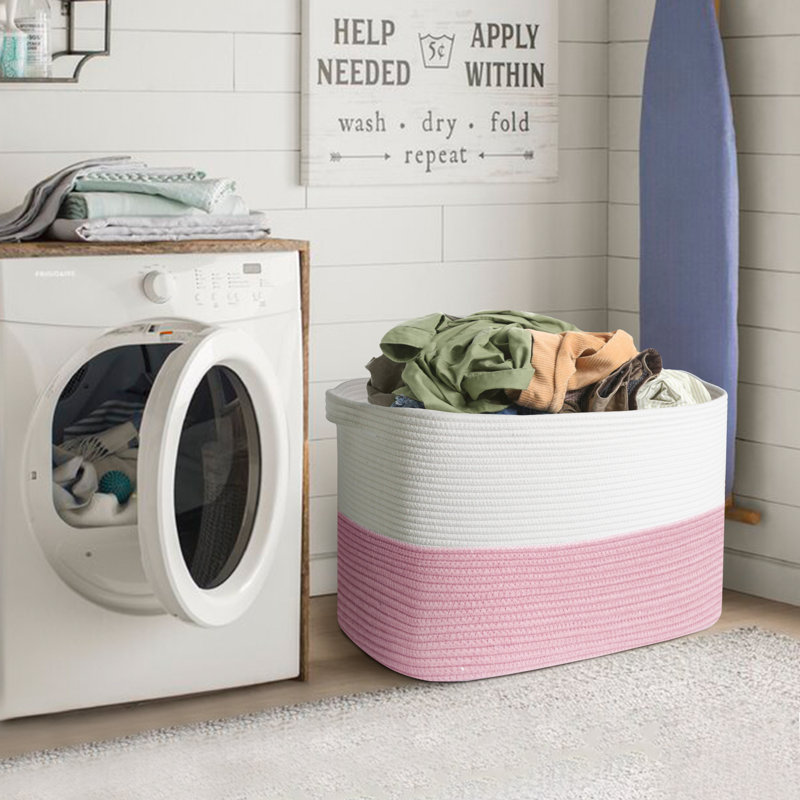 Extra Large Clothes Storage Basket, 62L Cotton Rope Laundry Basket with Handles – Foldable Storage Bin for Blankets, Pillows and Toys