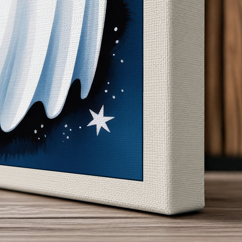 Cheerful Halloween Ghost Novelty - Wrapped Canvas, 18x12 - 45.7 x 30.5 cm, Cream Border
