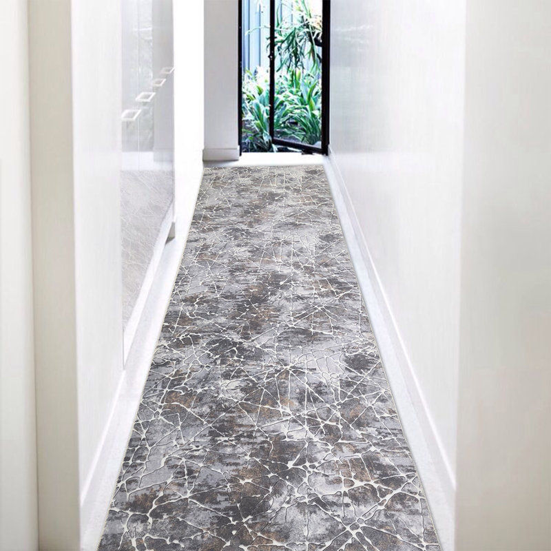 Tapis de couloir élégant, 2,6 x 19,7 pi, gris et moutarde | 100% polyester, 1500 g / m², hauteur des poils de 0,4 po | Pois antidérapants, lavable à la machine à 86 ° F | Parfait pour les vestibules et les espaces de vie, design durable et élégant