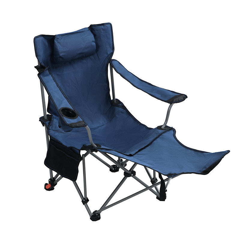 Chaise de camping inclinable réglable bleu foncé, pliante, portative, porte-gobelet, poches latérales, sac de transport, structure pour la randonnée et barbecues inclinable à trois niveaux pour l'extérieur, confortable