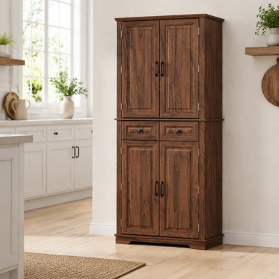 71" Tall Farmhouse Kitchen Pantry Cabinet with 3 Pull-Out Organizers, 6 Door-Mounted Shelves and 2 Drawers