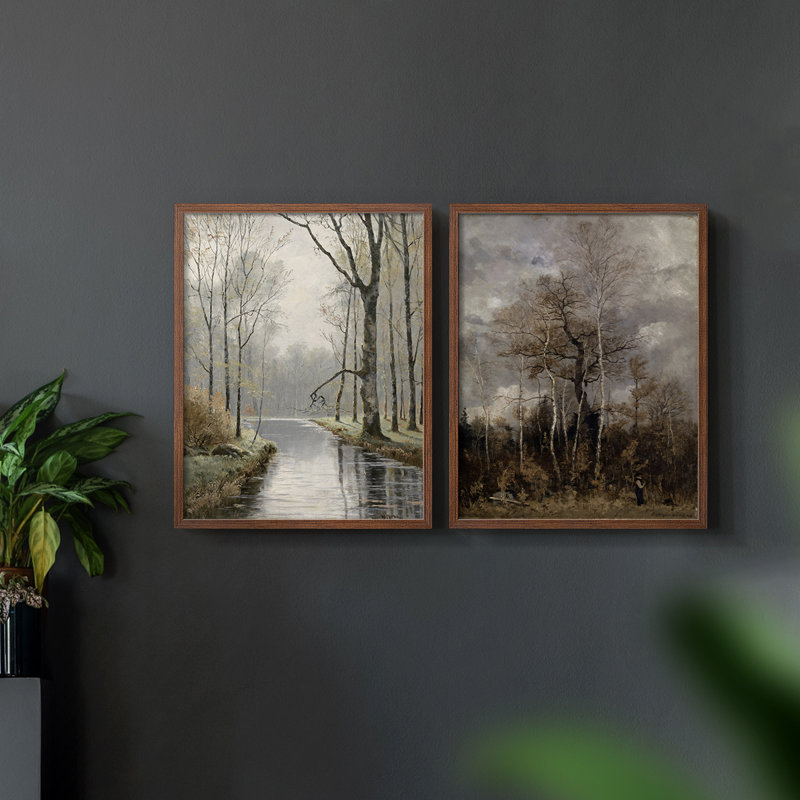 «Vintage Landscape XIX», estampe numérique encadrée - ensemble de 2, H 9 po x l 22 po, Noyer