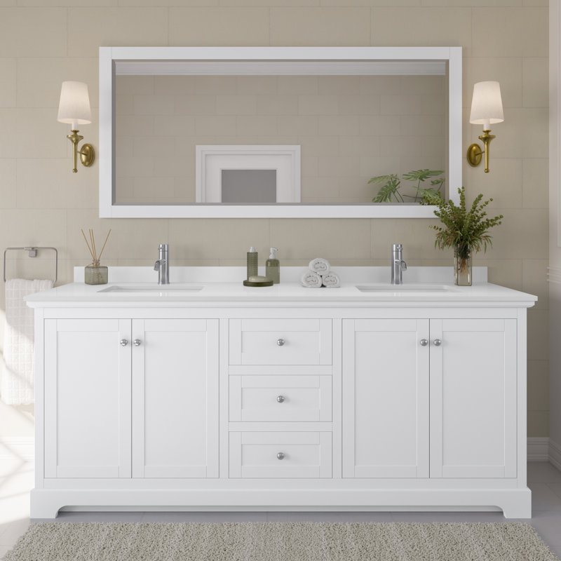 Ensemble de meuble-lavabo double 80 po Avery, Blanc, Marbre de culture blanc, Chrome poli