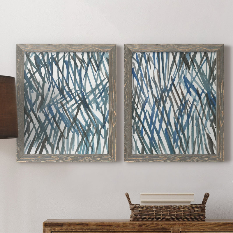 «Blue Grass I», ensemble de 2 reproductions d'art sur toile, H 24 po x l 36 po x P 1,5 po, Toile avec cadre gris