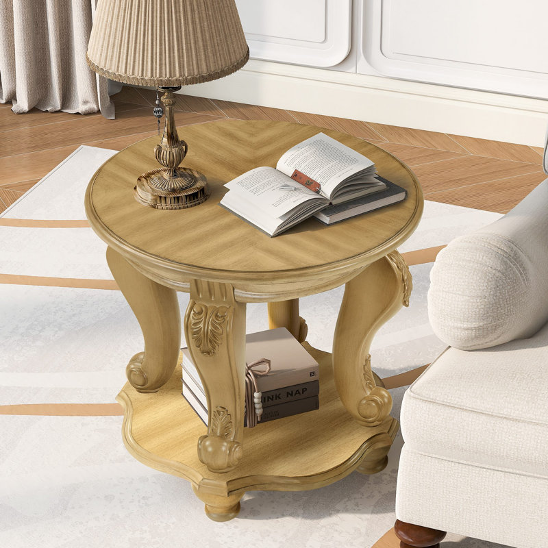 Table de bout ronde 22 pouces à deux tons, table d'appoint en bois massif avec tablette, table de coin de salon facile à assembler