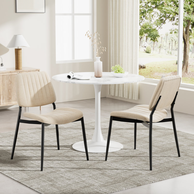 Modern Round 3 Piece Dining Room Table and Chairs Set, Beige, White