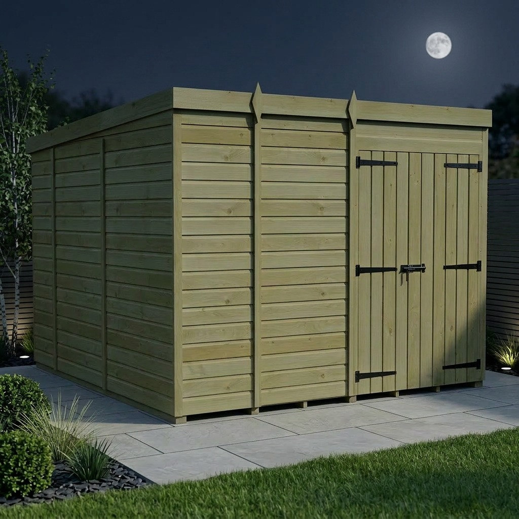 Total Sheds 9ft x 10ft Pent Garden Shed - Double Door - No Windows - Pressure Treated Timber - UK Manufactured