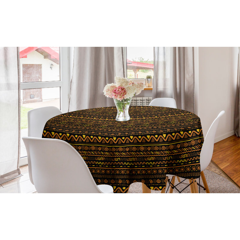 Ambesonne African Round Tablecloth, Chevron Zigzag Circles And Spirals Timeless Vintage Art Design Oriental Doodle, Circle Table Cloth Cover For Dining Room Kitchen Decoration, 60", Multicolor