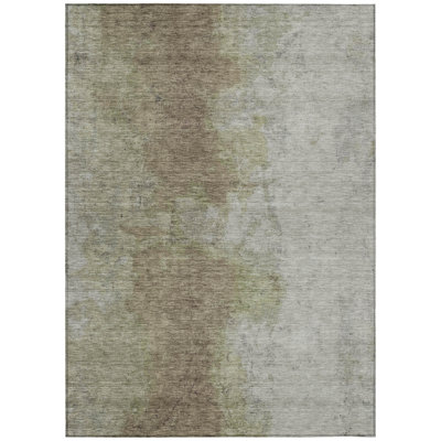 Machine Washable Indoor/Outdoor Xhevrie Taupe Rug