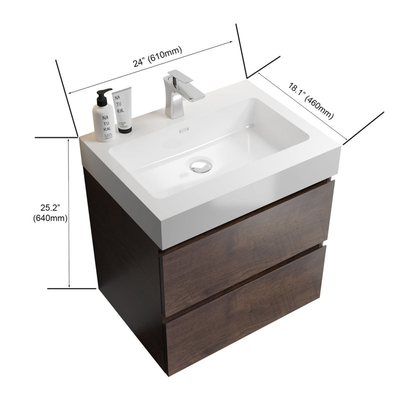 Meuble-lavabo 24 po avec lavabo, Noyer, Blanc