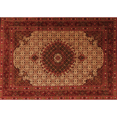 Tapis oriental rouge / noir / beige en laine et polyester tissé à la machine 4 pi x 6 pi Gatesville
