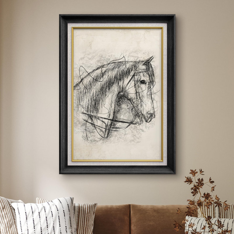 Cheval étalon - Peinture sur toile encadrée, Noir