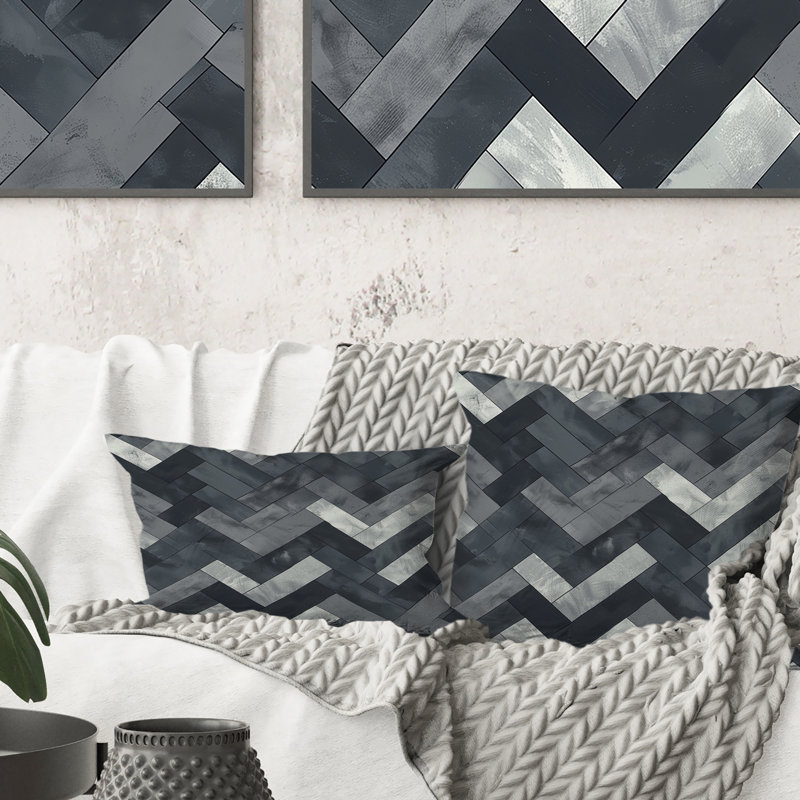 Coussin White Herringbone Print II - Mid-Century, H 16 po x l 16 po
