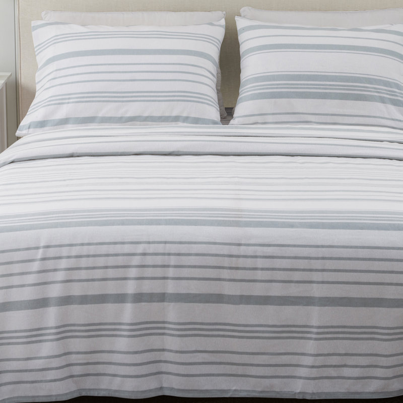 100% Cotton Heavy Flannel Sheet Set, King Sheet Set with 2 Pillowcases, Soft Blue Striped 