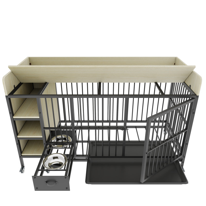 Grande cage pour animaux de compagnie avec compartiments - fer et cadre de rangement noir
