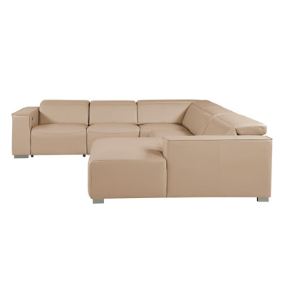 Left-Facing  5-Piece L-Shaped Sectional in Genuine Leather with 2 Power Recliner & Adjustable Headrests