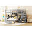 Lit superposé double au-dessus de simple avec bureau, tiroirs et tablettes, gris-547366802