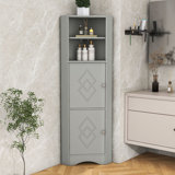 Emanuelli Triangle Freestanding Bathroom Corner Cabinet with Rhombus Pattern Doors and Adjustable Shelves