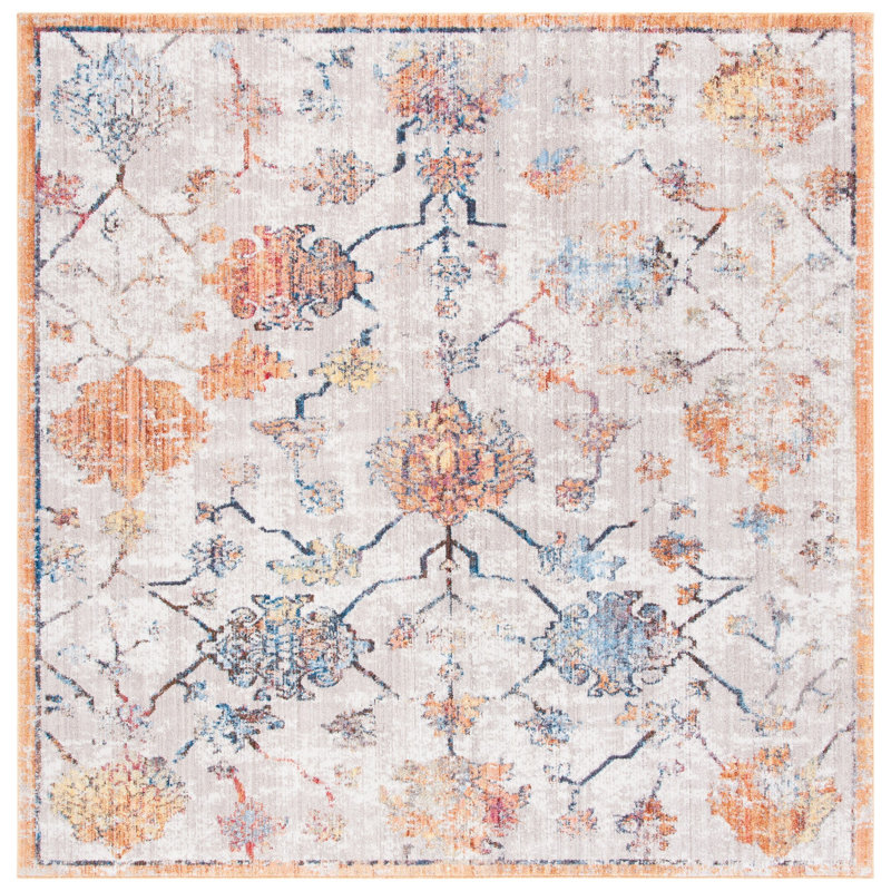 Tapis oriental gris / orange Gardner, Carré 7 pi