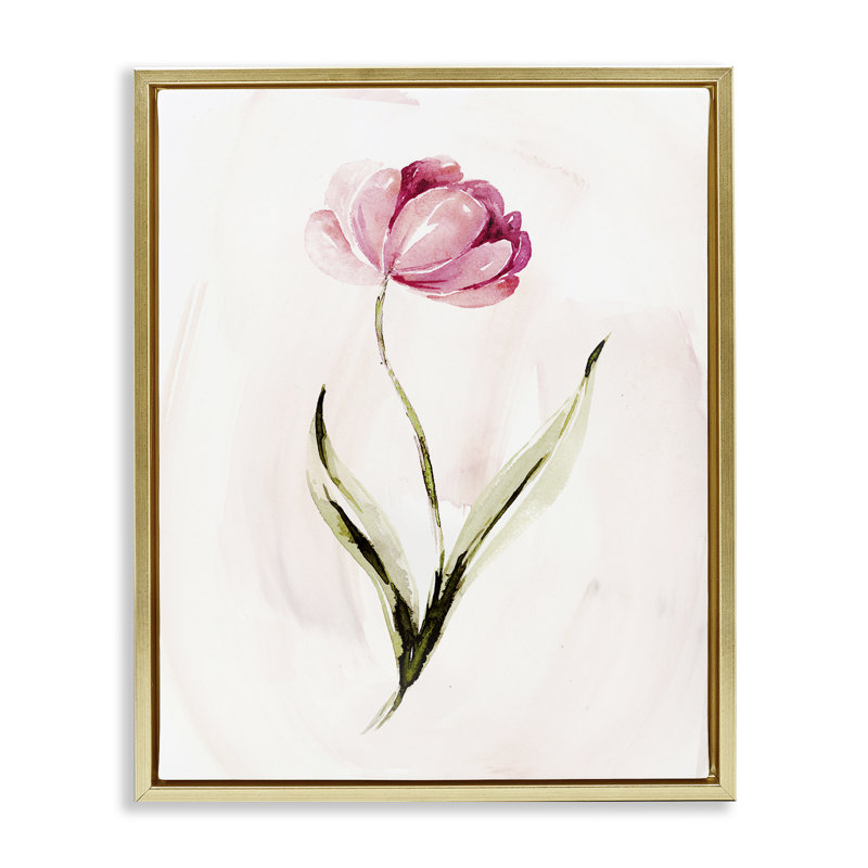 Cadre flottant moderne avec fleurs roses, design par Kristen Brockmon, H 21 po x l 17 po, Cadre flottant métallique doré