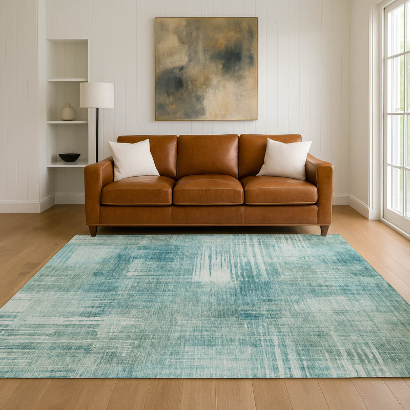 Machine Washable Indoor/Outdoor Chantille ACN2718 Abstract Rug, Teal, 5' x 7'6"