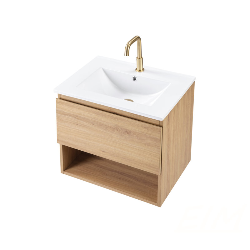 Meuble-lavabo mural de 24 po avec de grands tiroirs, durable et facile à assembler, idéal pour les salles de bain modernes (sans lavabo)