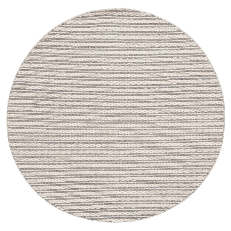 Tapis ivoire / argenté en laine et coton touffeté à la main Nowaczyk, Rond 6 pi