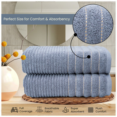 Premium Ribbed Cotton Bathroom Towel Collection, Soft & Plush, Fast Absorbing Hand, Bath Towels & Bath Sheets - 2 Pack