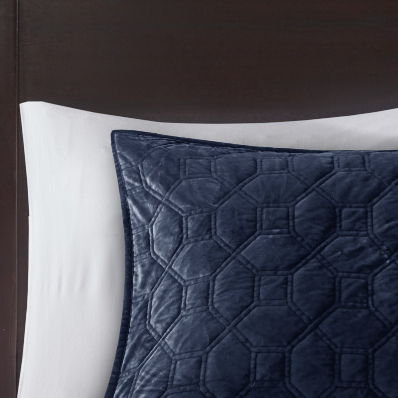 Navy Full Velvet Reversible Quilt Set with Shams
