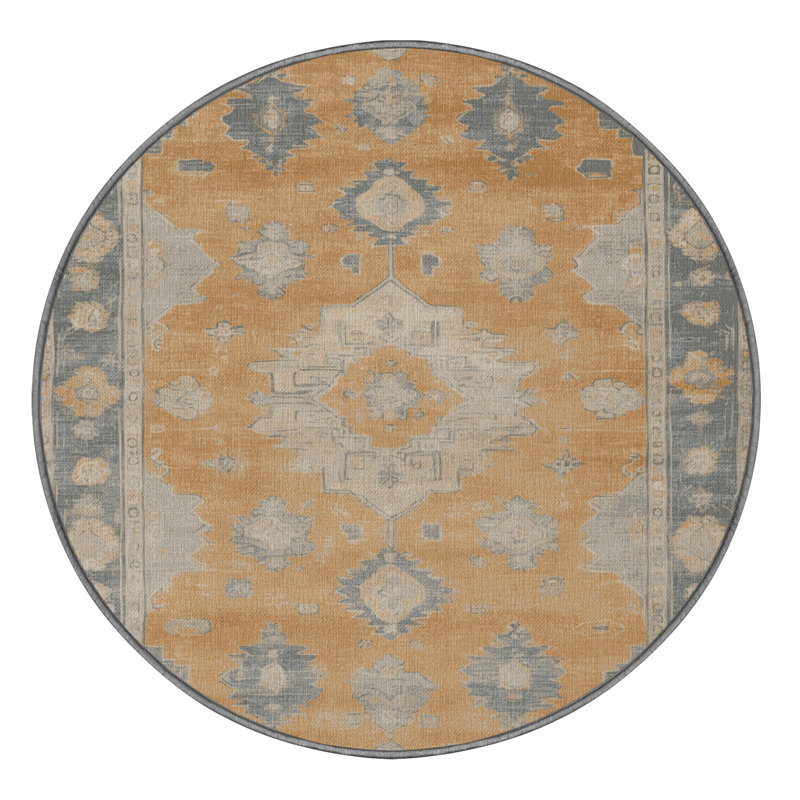 Tapis gris lavable à la machine, Rond 8 pi