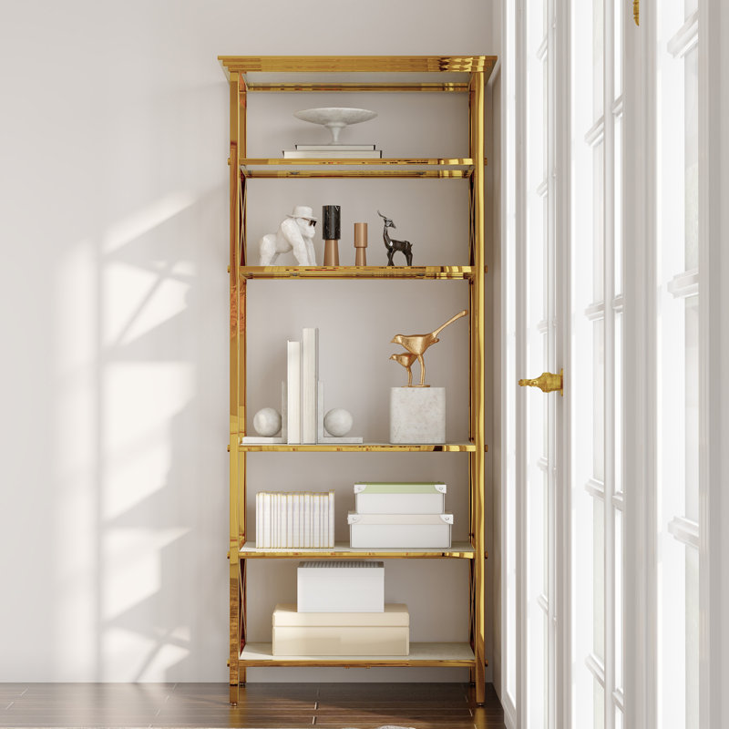 Monteco Gold Bookcase with Open Shelf Srorage