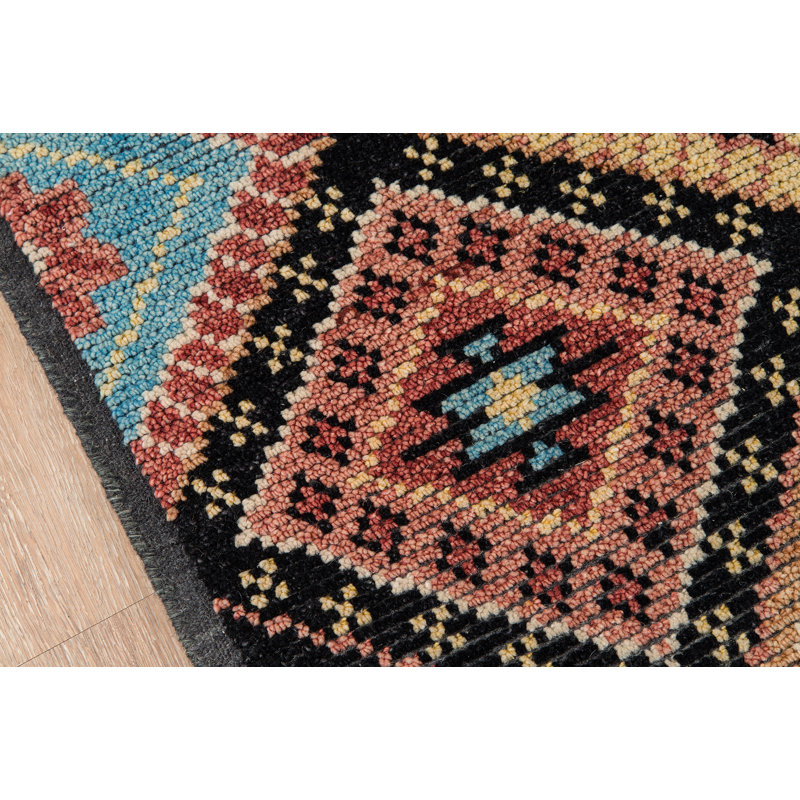Tapis noir / brun en laine noué à la main Rushmore, Tapis de couloir 2 pi 3 po x 8 pi
