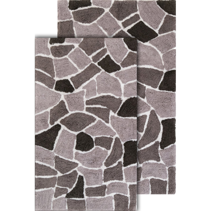 Baring Cotton Blend Non-Slip Bath Rug, Gray