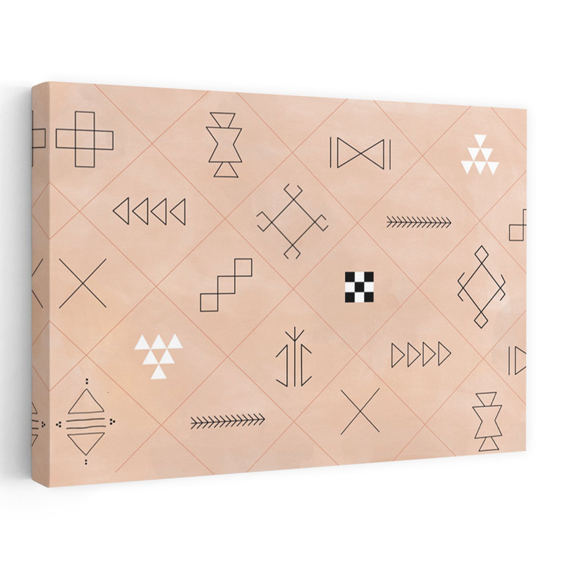 Geometric Tribal Symbols Abstract Geometric Minimalist Wall Art Print 1 Piece Wrapped Canvas Wall Art, 81.28cm H x 121.92cm W
