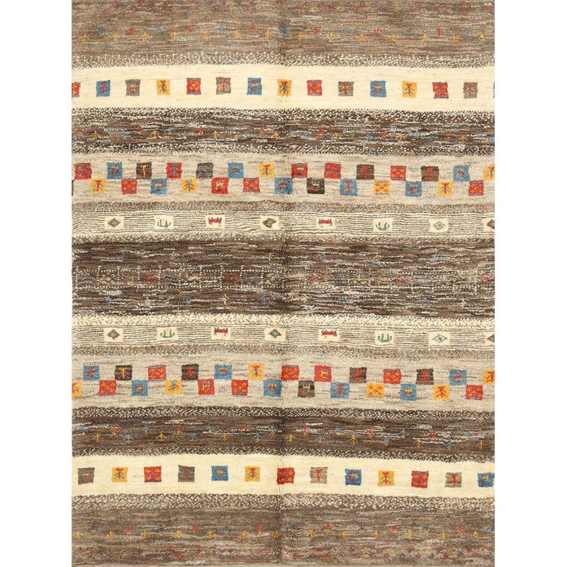 Tapis contemporain brun / rouge, Rectangle 5 pi x 7 pi