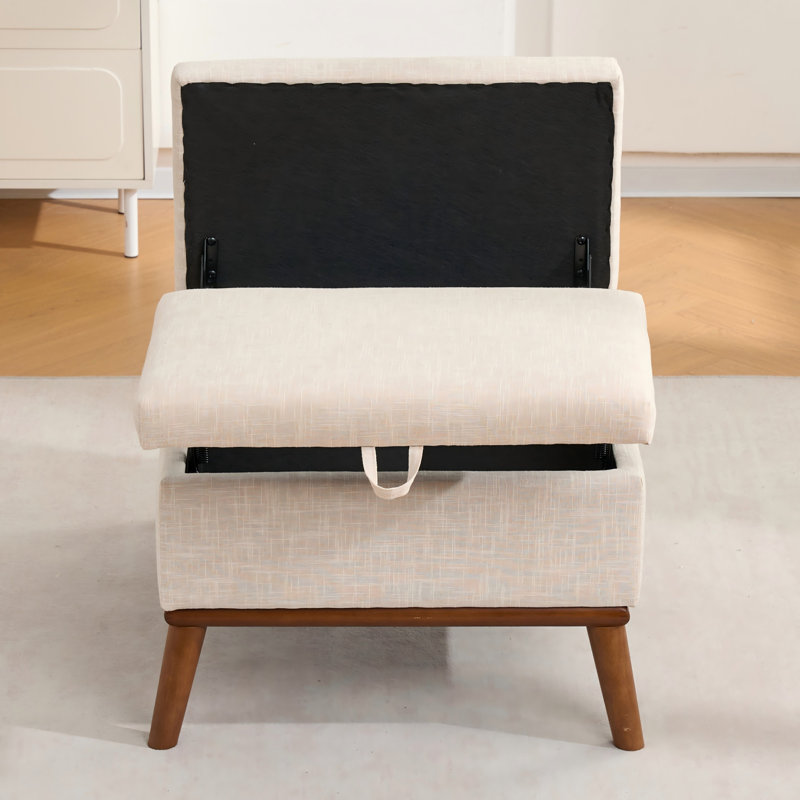 Grand repose-pieds avec rangement, Beige / Walnut