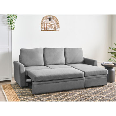 Corner Sofa Bed NASSJO Faux Linen Light Beige 3 Seater