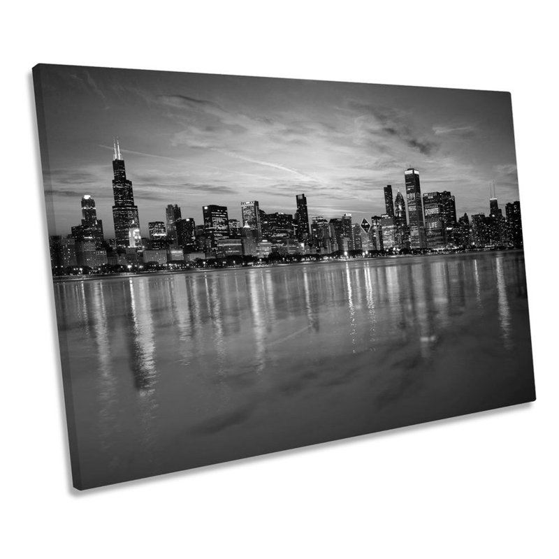 Chicago Illinois Sunset Skyline - Wrapped Canvas Print, 81.3cm H x 121.9cm W x 4cm D