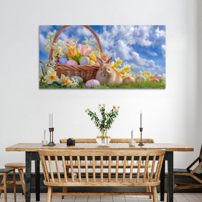 Art mural de lapin de Pâques GUTTATY, décoration murale de photos de lapin de Pâques au printemps, œufs de Pâques et photos de lapin, impressions de Pâques pour le salon, la chambre d'enfant, la chambre de bébé, la chambre de bébé prête à être suspendue 20 po x 40 po