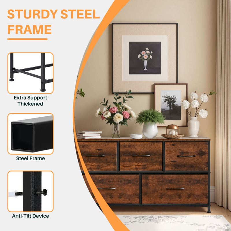 Commode de chambre avec 5 tiroirs Atre, Brun