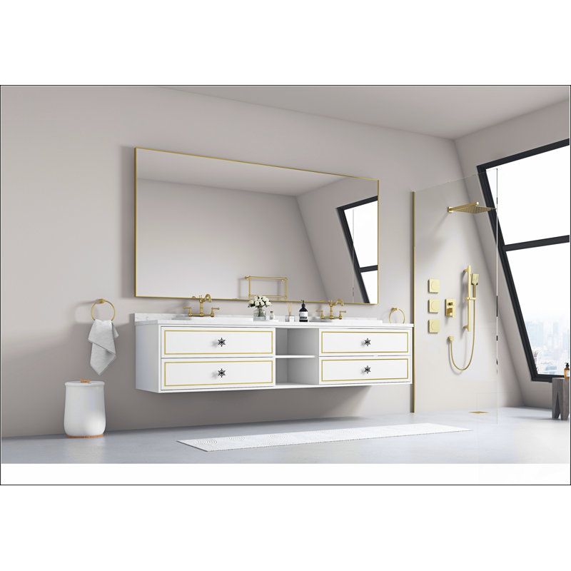 Miroir de salle de bain mural 84 x 48 pouces avec cadre en aluminium, transparent et durable pour les intérieurs modernes