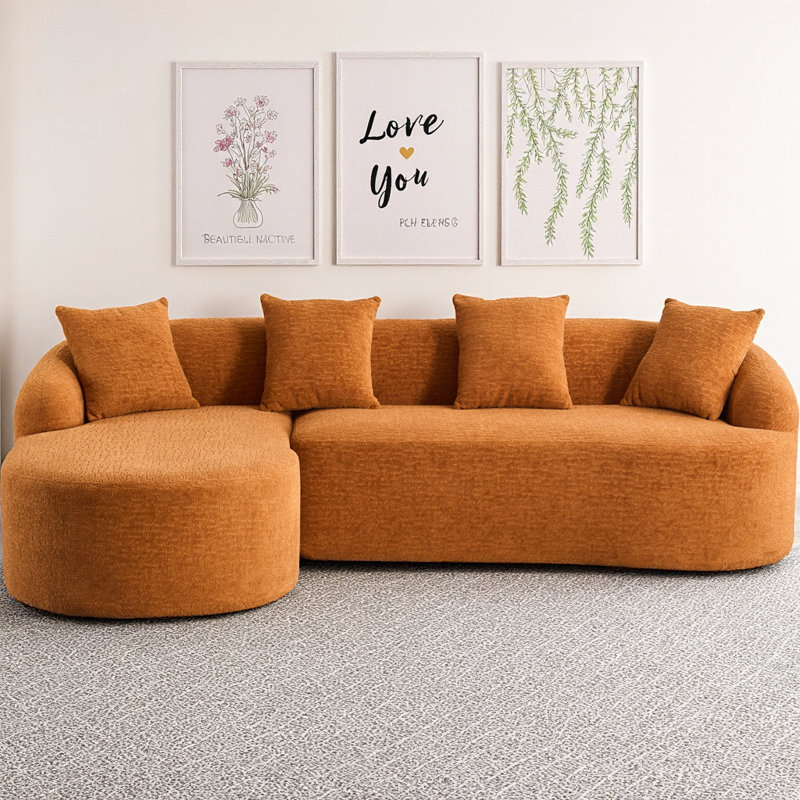 Canapé modulaire en L 98,40 po Cloud, sans assemblage requis pour le salon, Chenille orange