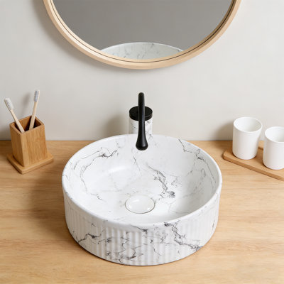Bathroom Vessel Sink With Faucet, Drain Assembly