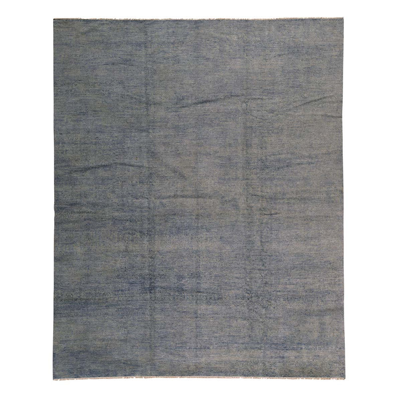 Tapis gris / bleu / beige en laine tissé à la main 12 pi x 14 pi 9 po