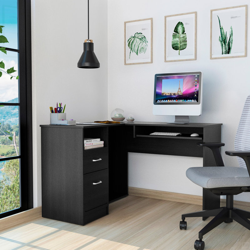 Bureau en L Bradford, tablette à clavier